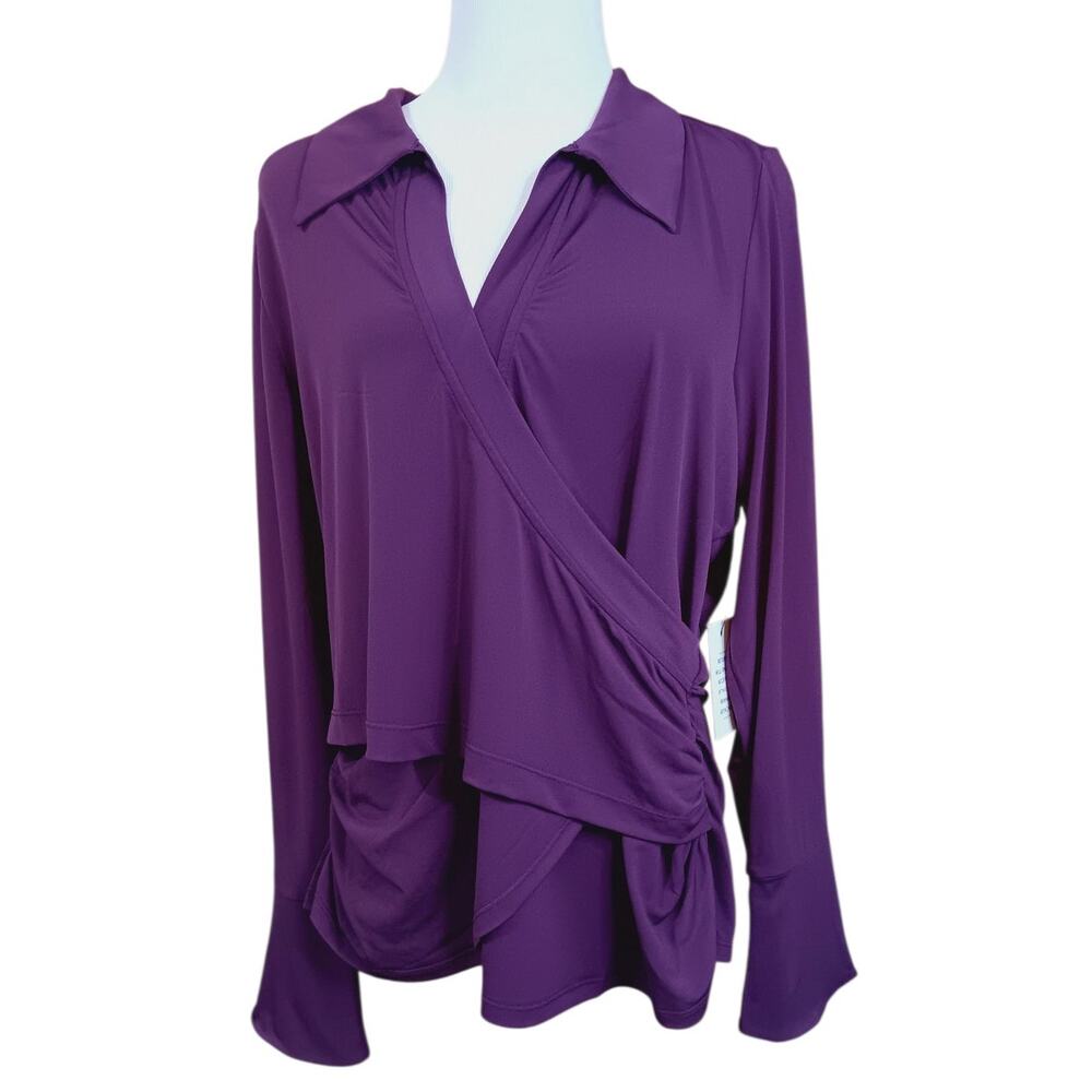 NEW ELOQUII Draped Faux Wrap Top Blouse 14/16‎ XL Stretch Purple Career Event